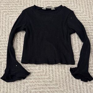Kids Black Ribbed Long Sleeve Top